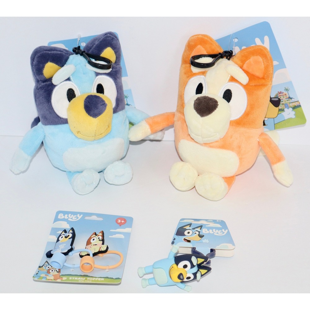 Bluey Bingo Plush Clip On Coin Purse & Straw Topper Set 4pc NWT